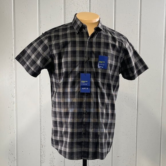 *Apt.9 Men's  Slim Fit Black & Gray Short Sleeve  Button Down Shirt - Picture 1 of 11